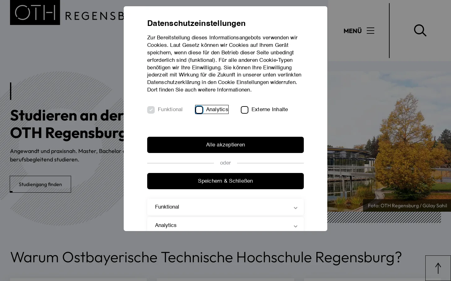 Website der OTH Regensburg 首页截图