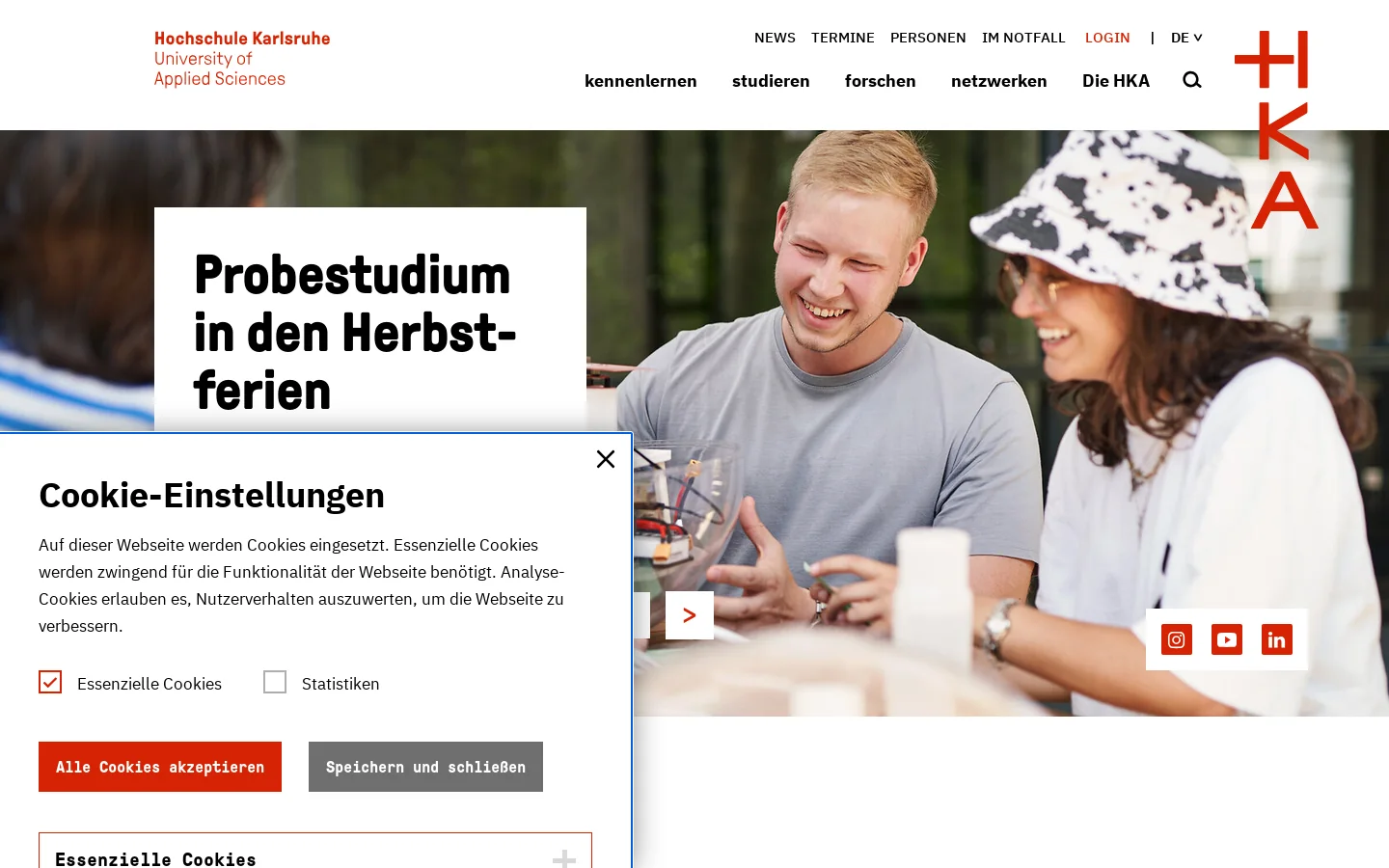 Die HKA - Die Hochschule Karlsruhe : Willkommen an der Hochschule Karlsruhe (Die HKA) 首页截图