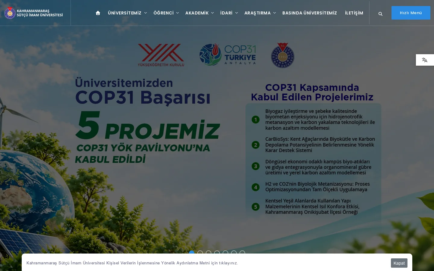 Kahramanmaraş Sütçü İmam Üniversitesi 首页截图
