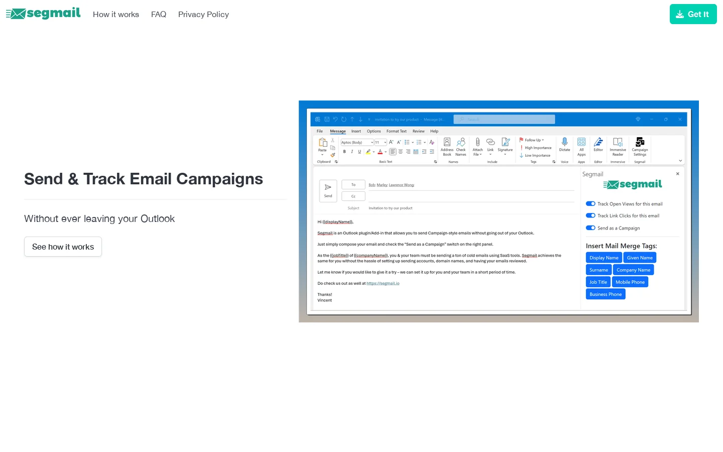 Send Campaigns in your Outlook 首页截图