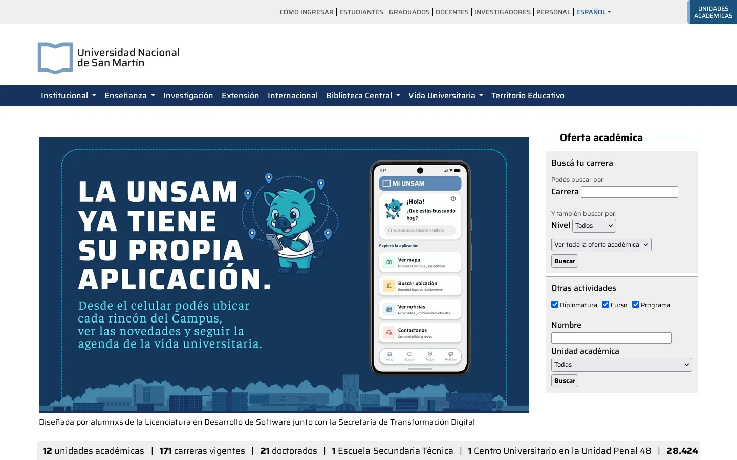 Universidad Nacional de San Martín (UNSAM) – Sitio oficial 首页截图