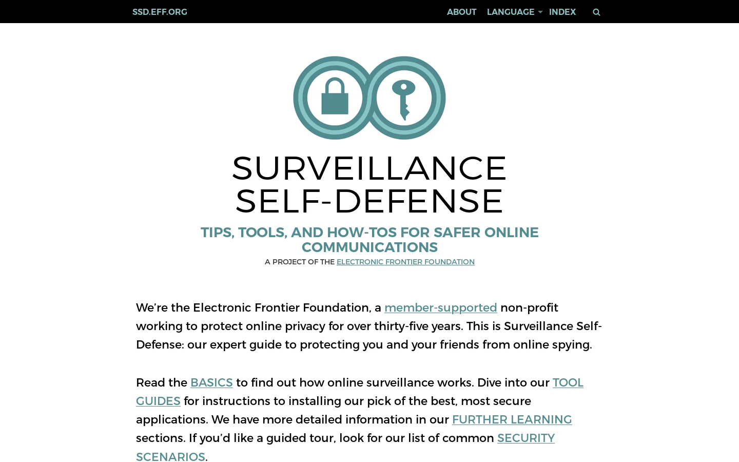 Surveillance Self-Defense 首页截图