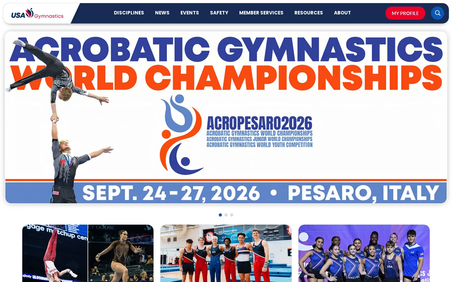 USA Gymnastics 首页截图