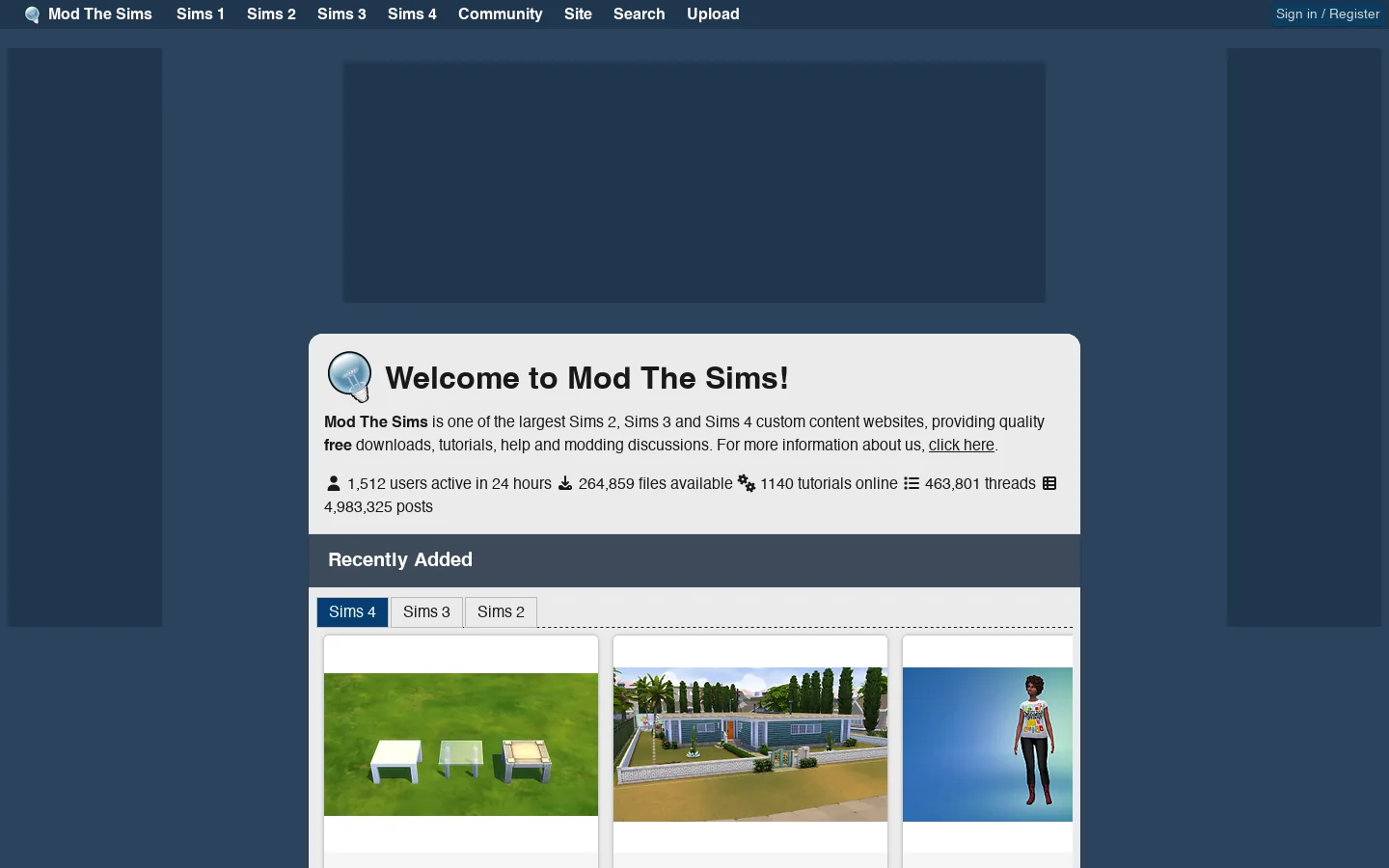 Mod The Sims 首页截图
