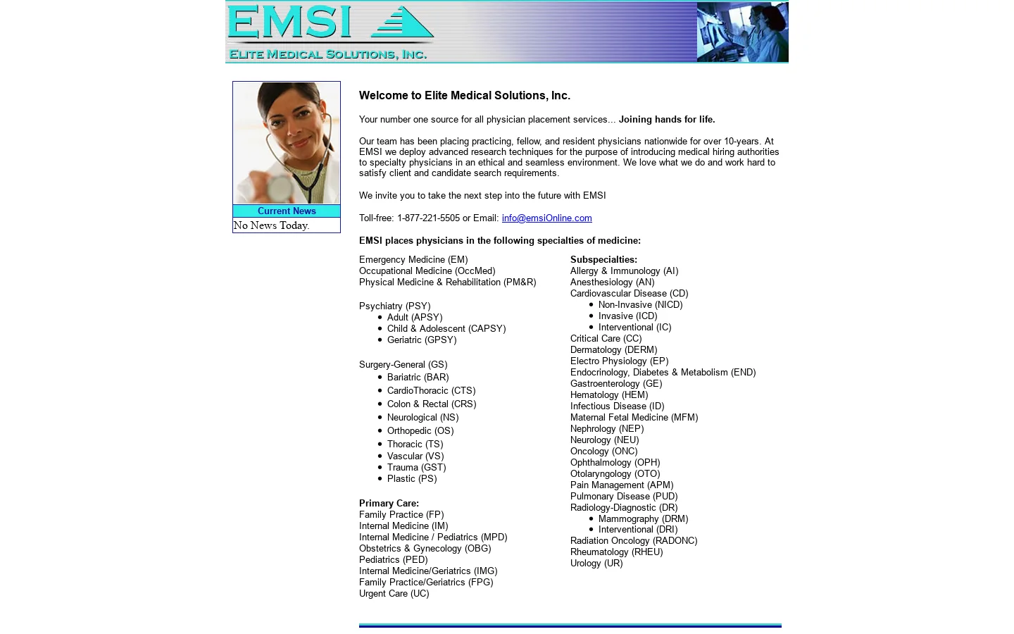 Physician, Doctor, Medical Placement - Elite Medical Solutions, Inc. 首页截图