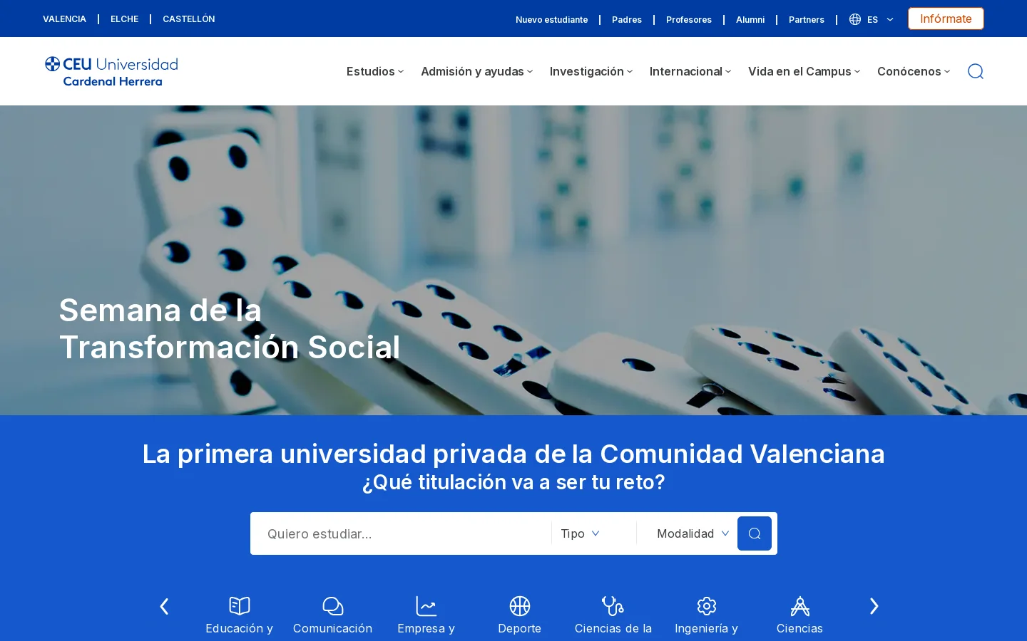 Universidad CEU Cardenal Herrera. Más de 100 países en un campus global 首页截图