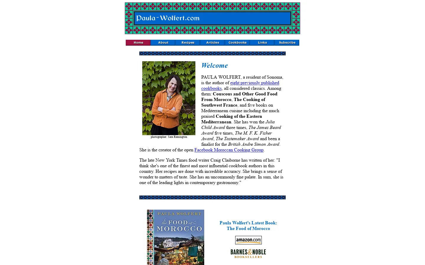 Welcome to Paula Wolfert's Web Site 首页截图