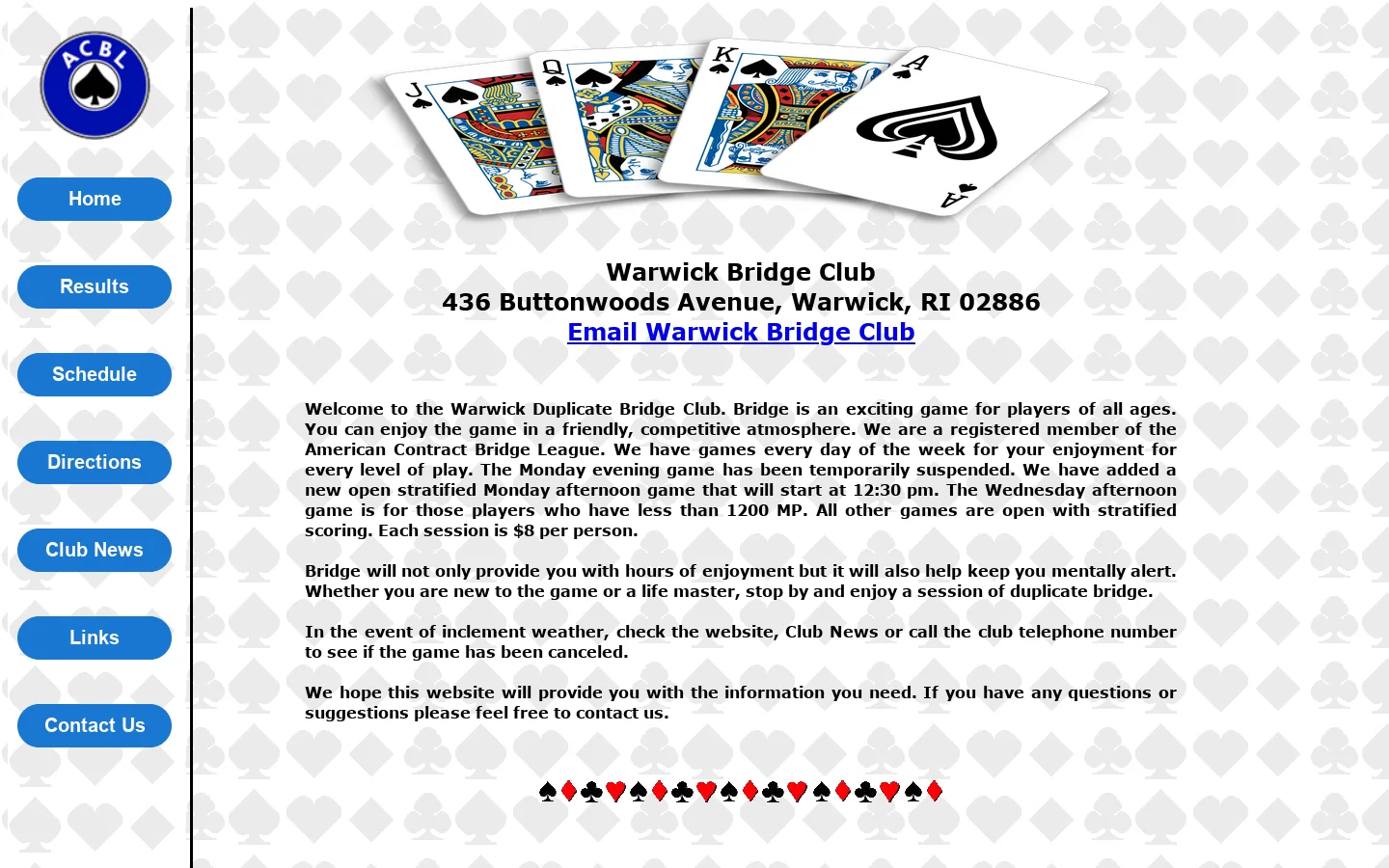 Warwick Bridge Club 首页截图