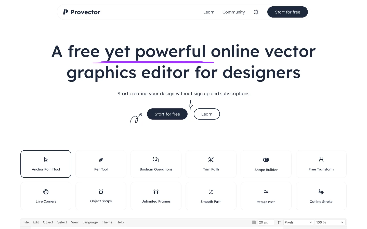 Provector | Online Vector Graphic Editor 首页截图