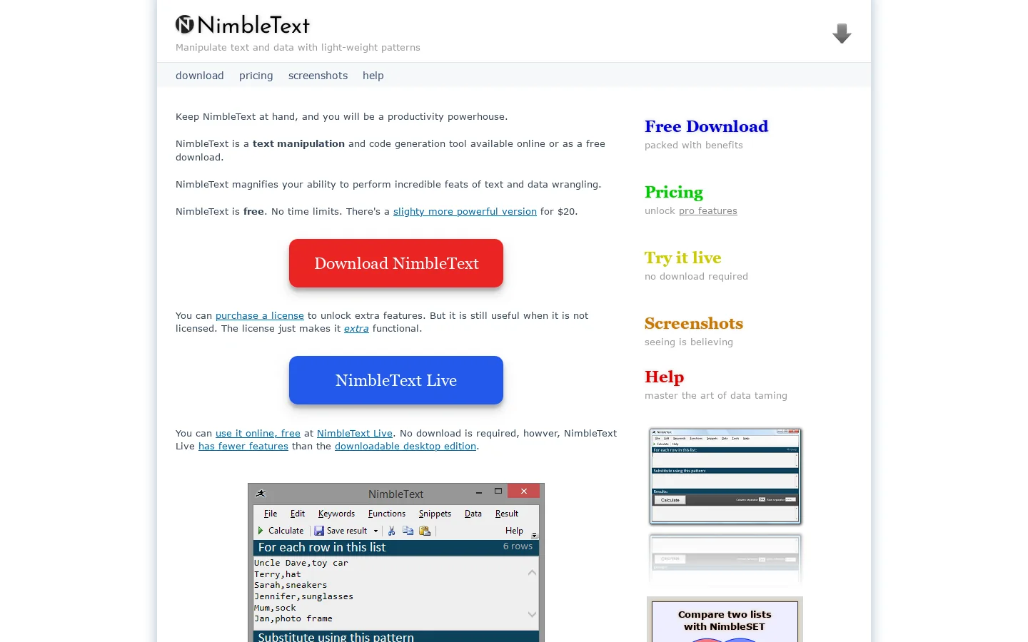 NimbleText Data Manipulation, Text Manipulation, Code Generation and Automation 首页截图
