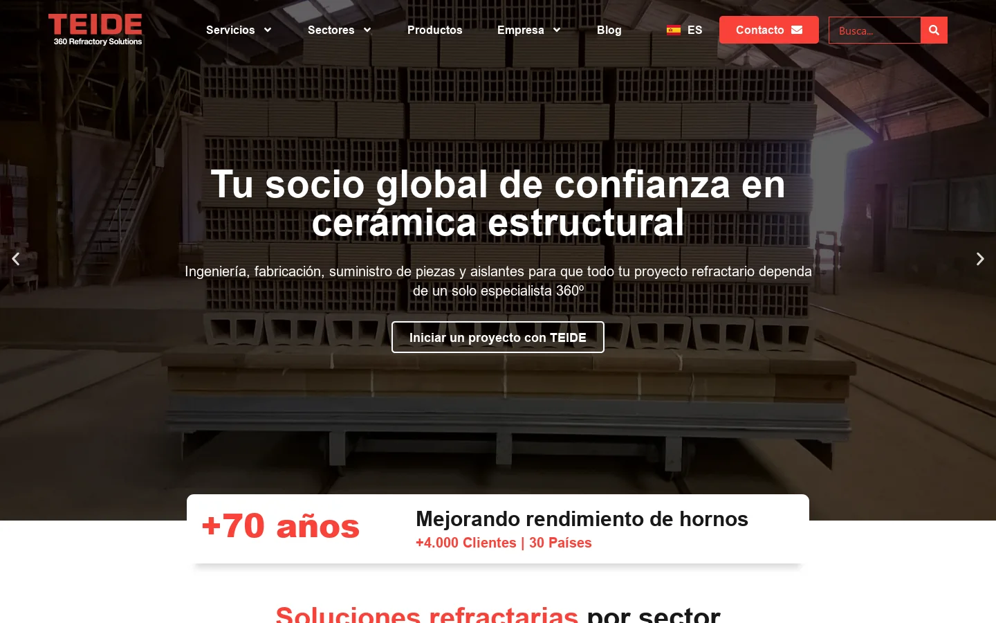 Fábrica de Materiales Refractarios Industriales | TEIDE 首页截图