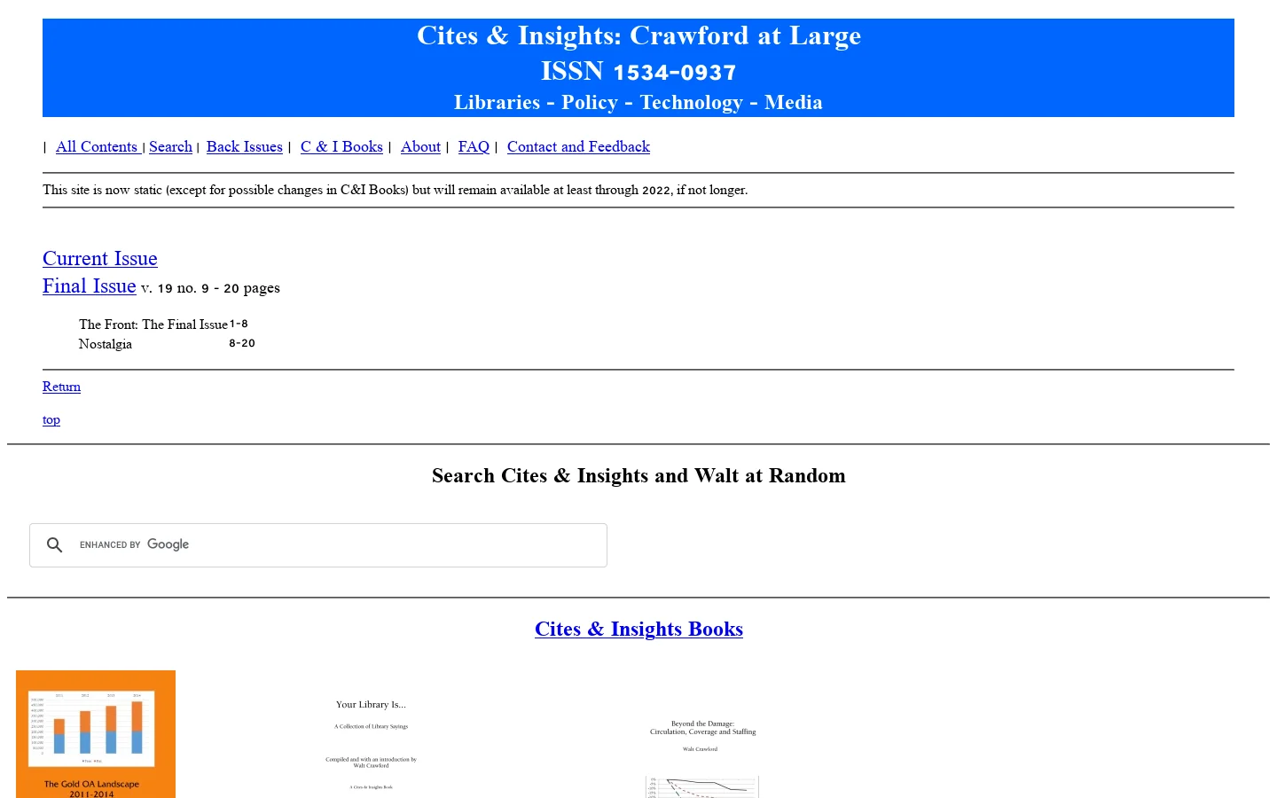 Cites & Insights: Crawford at Large 首页截图