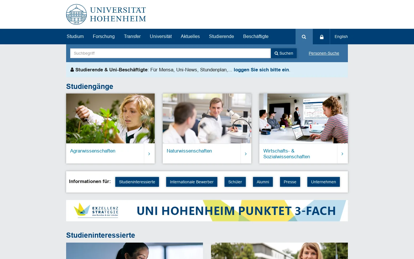 Universität Hohenheim: Studieren & forschen in Stuttgart 首页截图