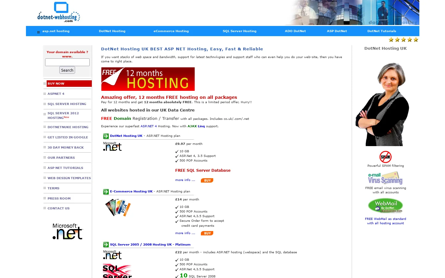 Dot Net Web hosting, ASP.NET 4, ASP.NET 3.5, AJAX, IIS7, Windows Hosting 首页截图