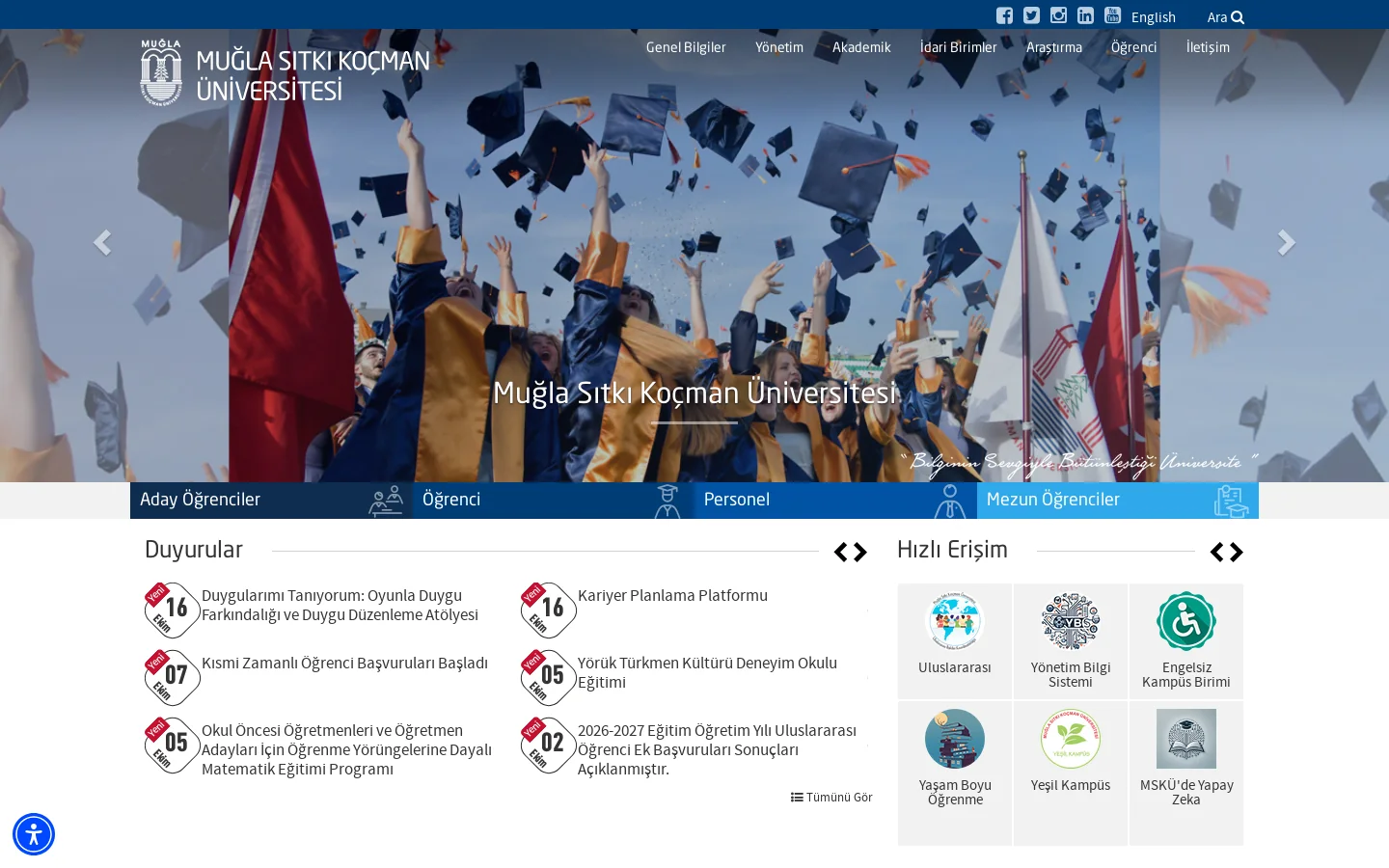 Muğla Sıtkı Koçman Üniversitesi 首页截图
