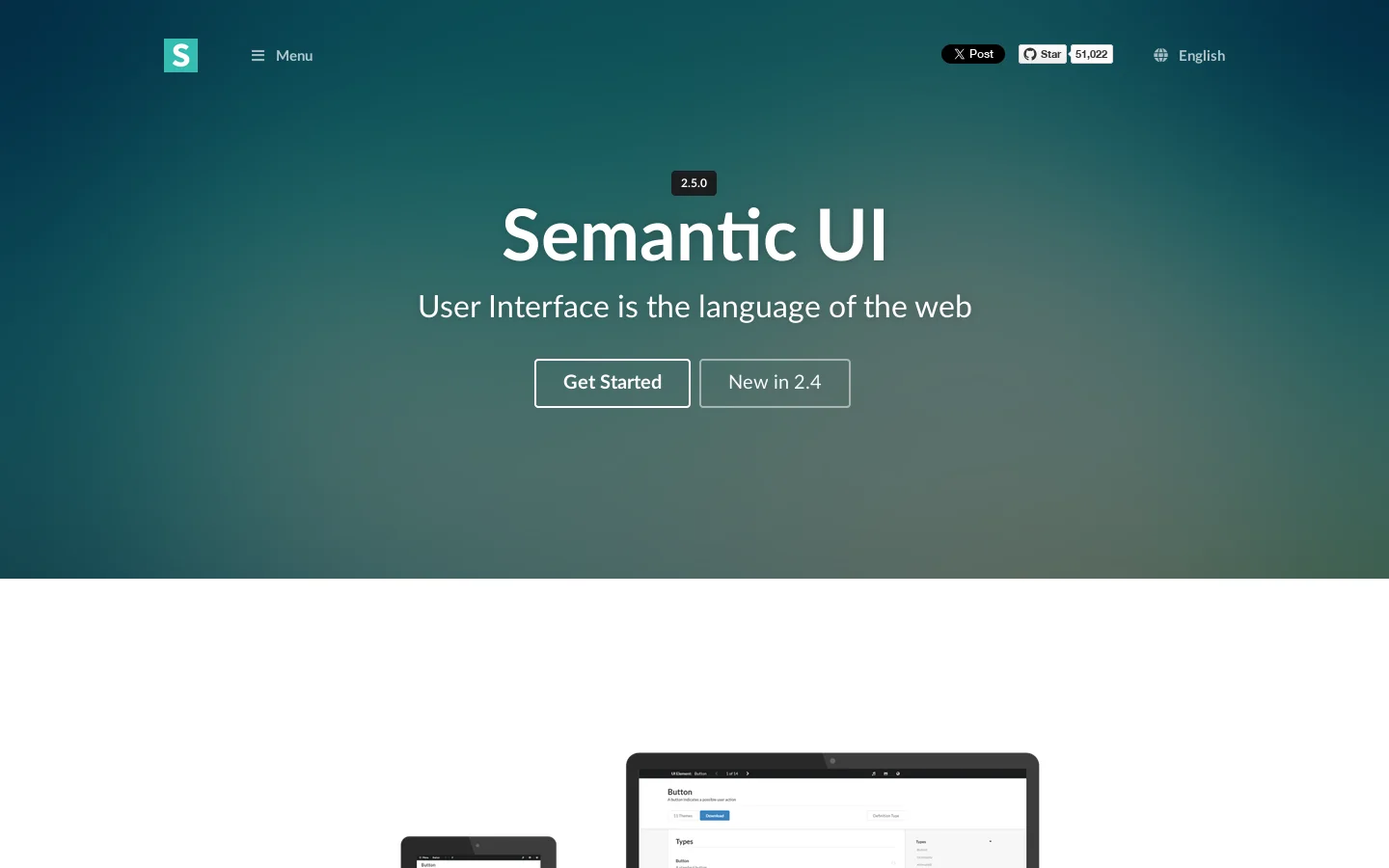 Semantic UI 首页截图