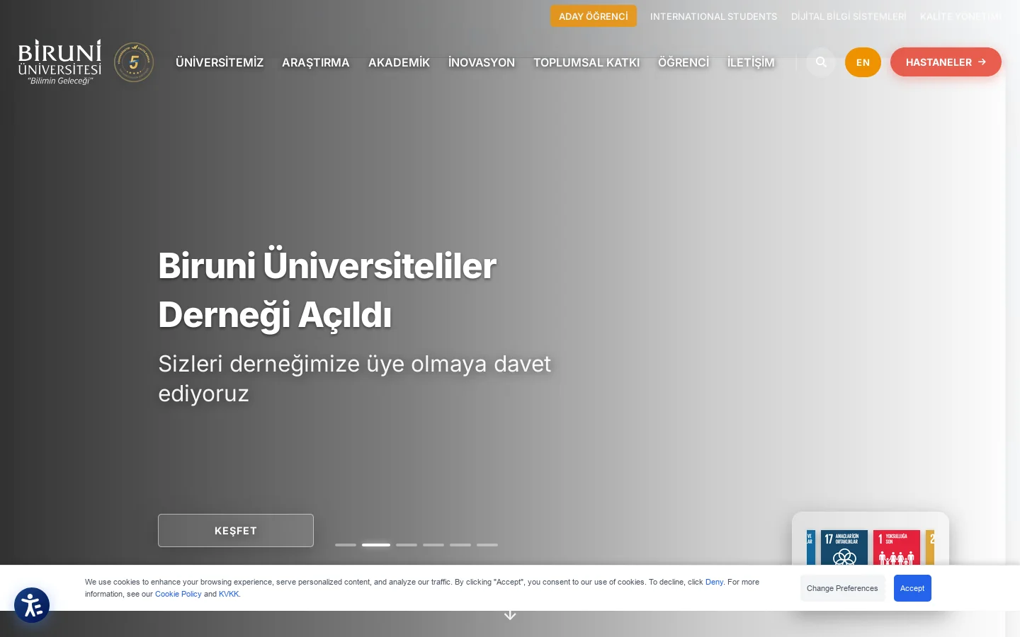 Biruni Üniversitesi 首页截图