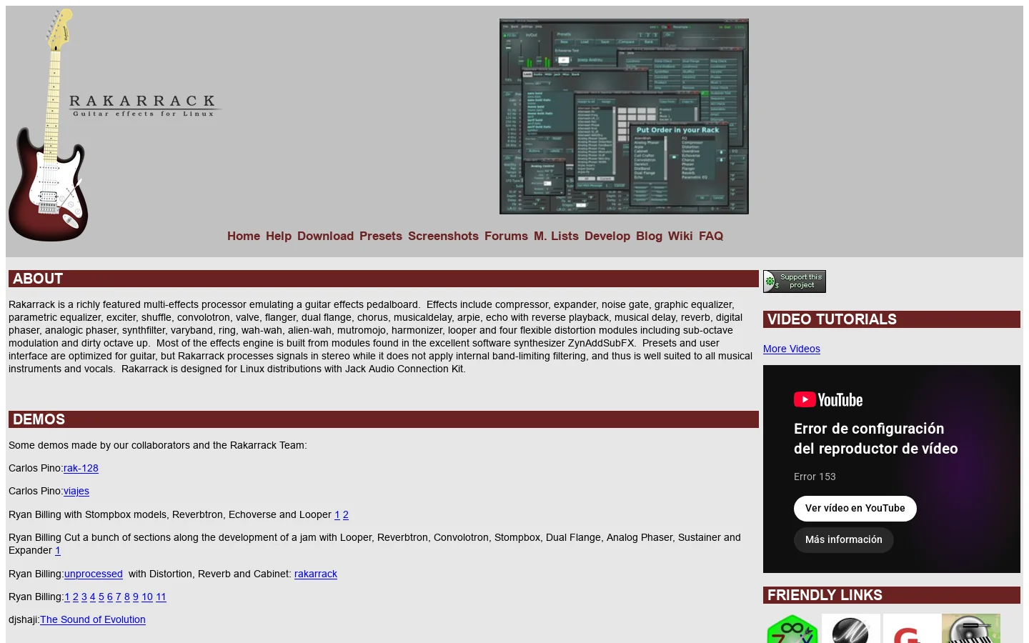 rakarrack webpage 首页截图