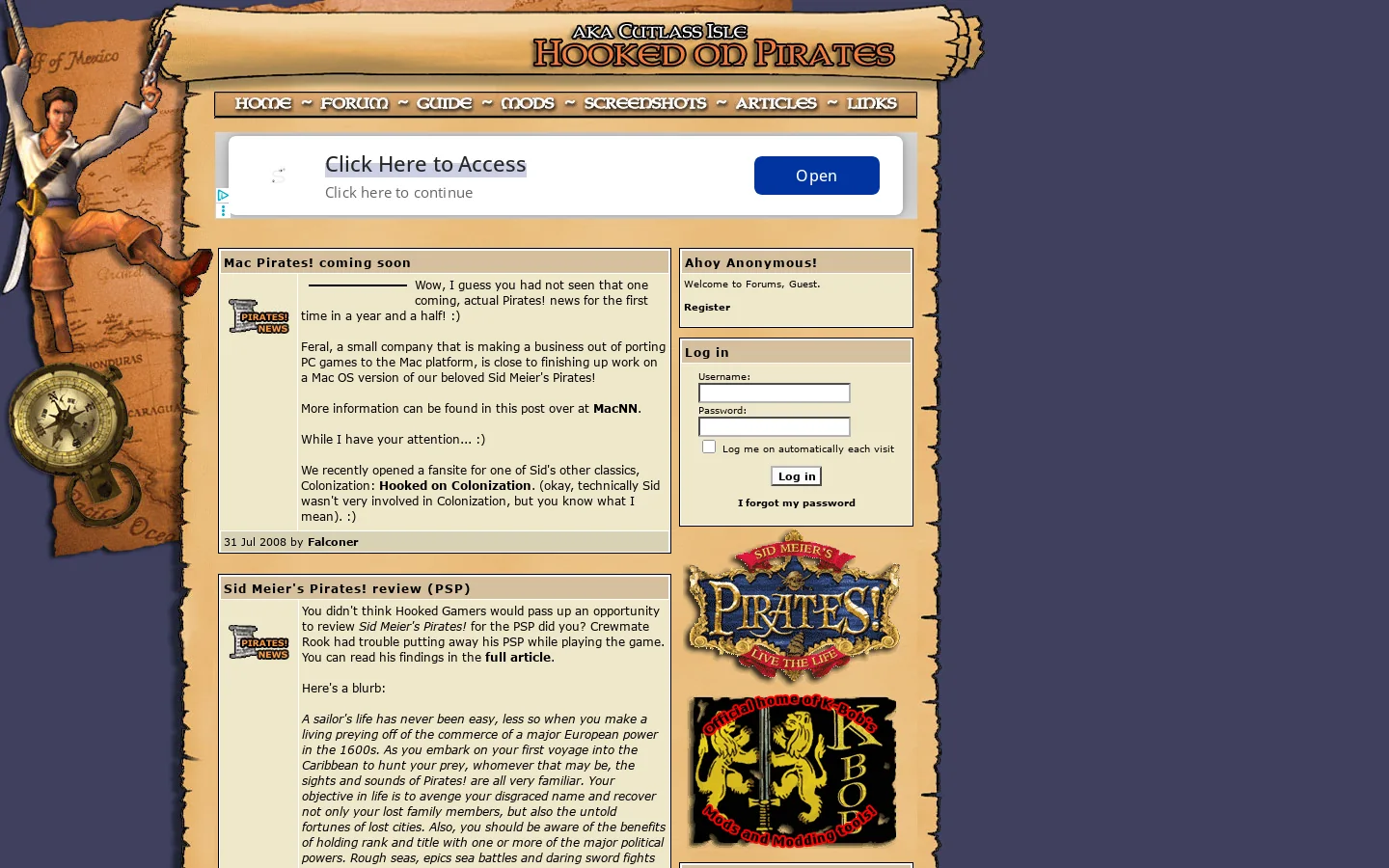 Cutlass Isle - a Sid Meier's Pirates! Fansite 首页截图