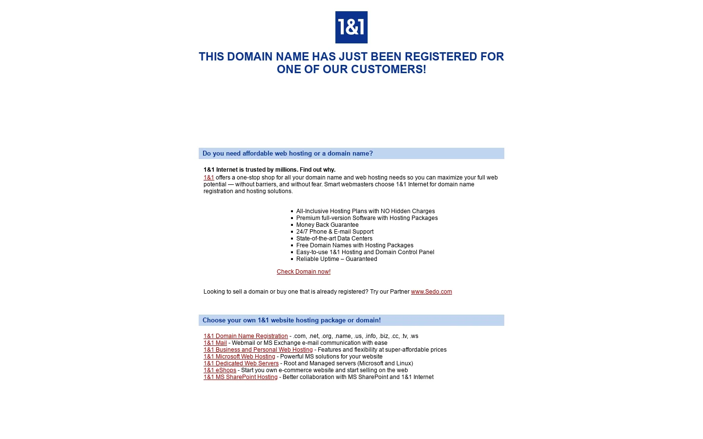 Web hosting, domain name registration and web services by 1&1 Internet 首页截图