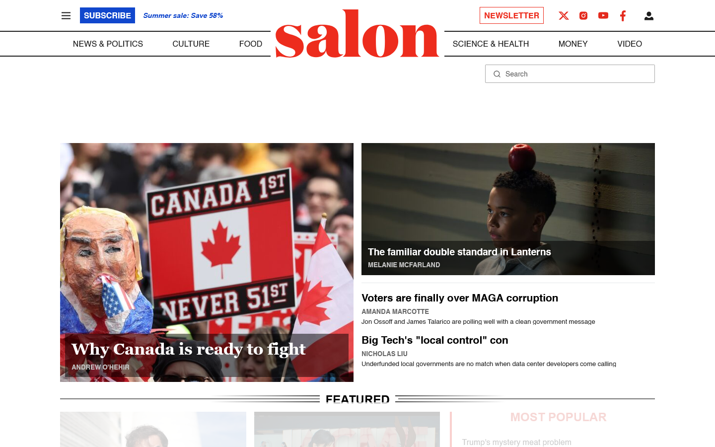 Salon.com 首页截图