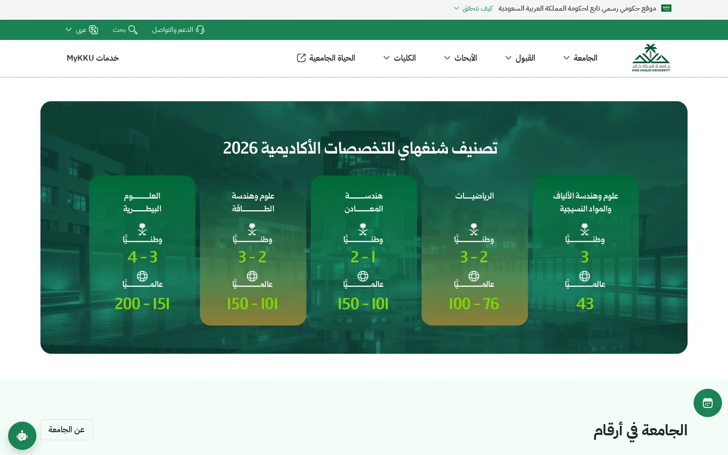 جامعة الملك خالد 首页截图