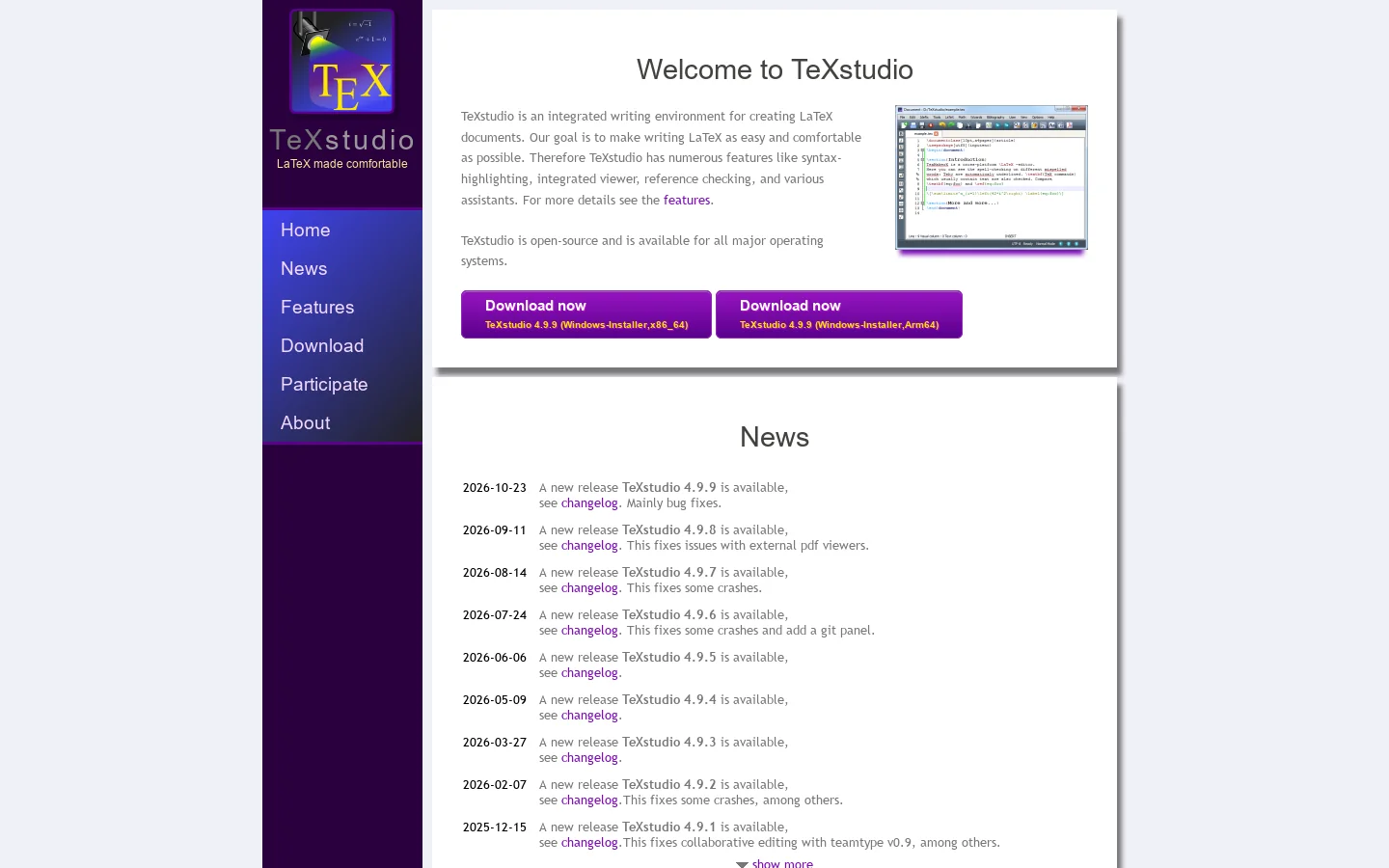 TeXstudio 首页截图