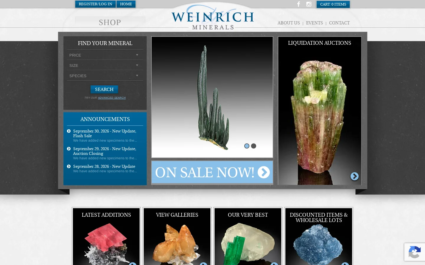 Popular & Rare Minerals For Sale | Weinrich Minerals 首页截图