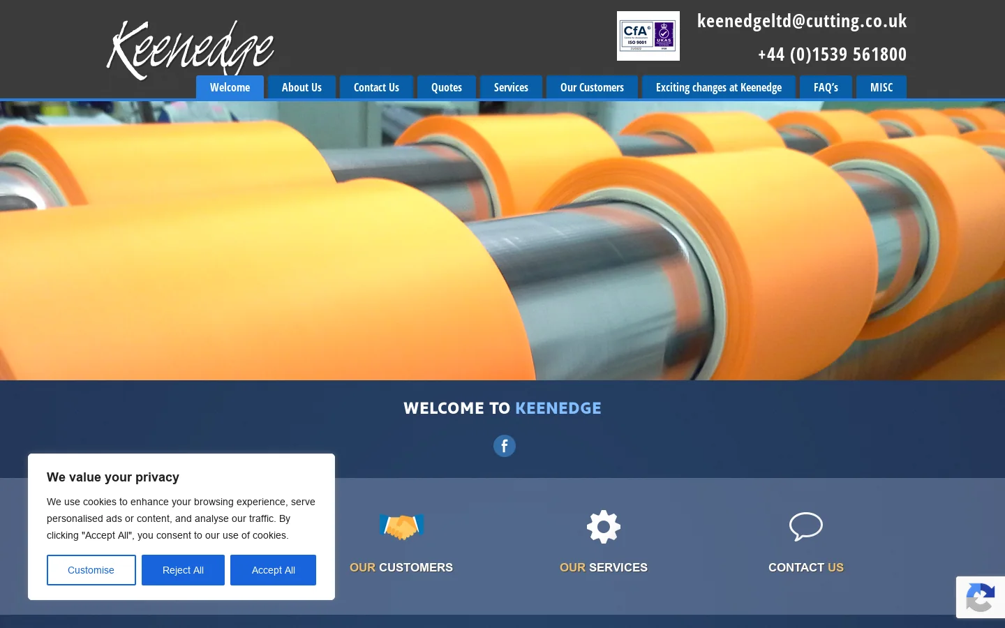 Keenedge - Bespoke Cutting, Slitting and Sheeting Solutions 首页截图