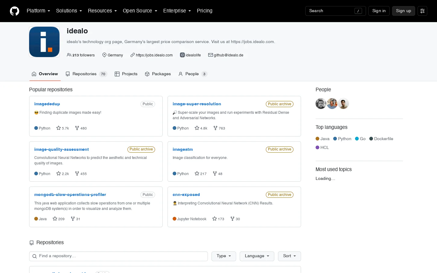 Redirecting to https://github.com/idealo/ 首页截图