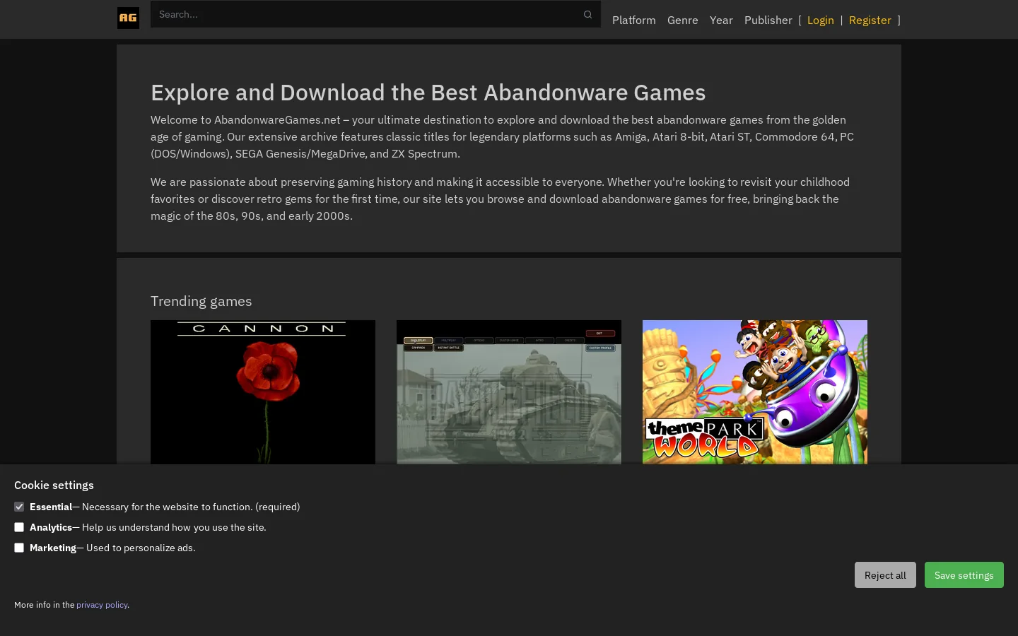 Abandonware Games 首页截图