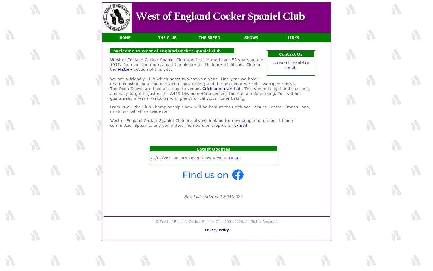 West of England Cocker Spaniel Club 首页截图