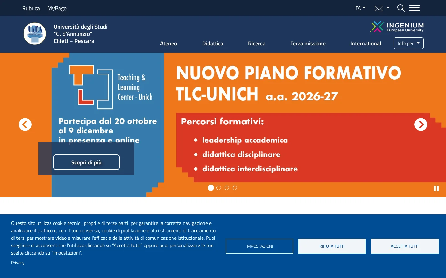 Home | Università degli Studi "G. d'Annunzio" Chieti – Pescara 首页截图