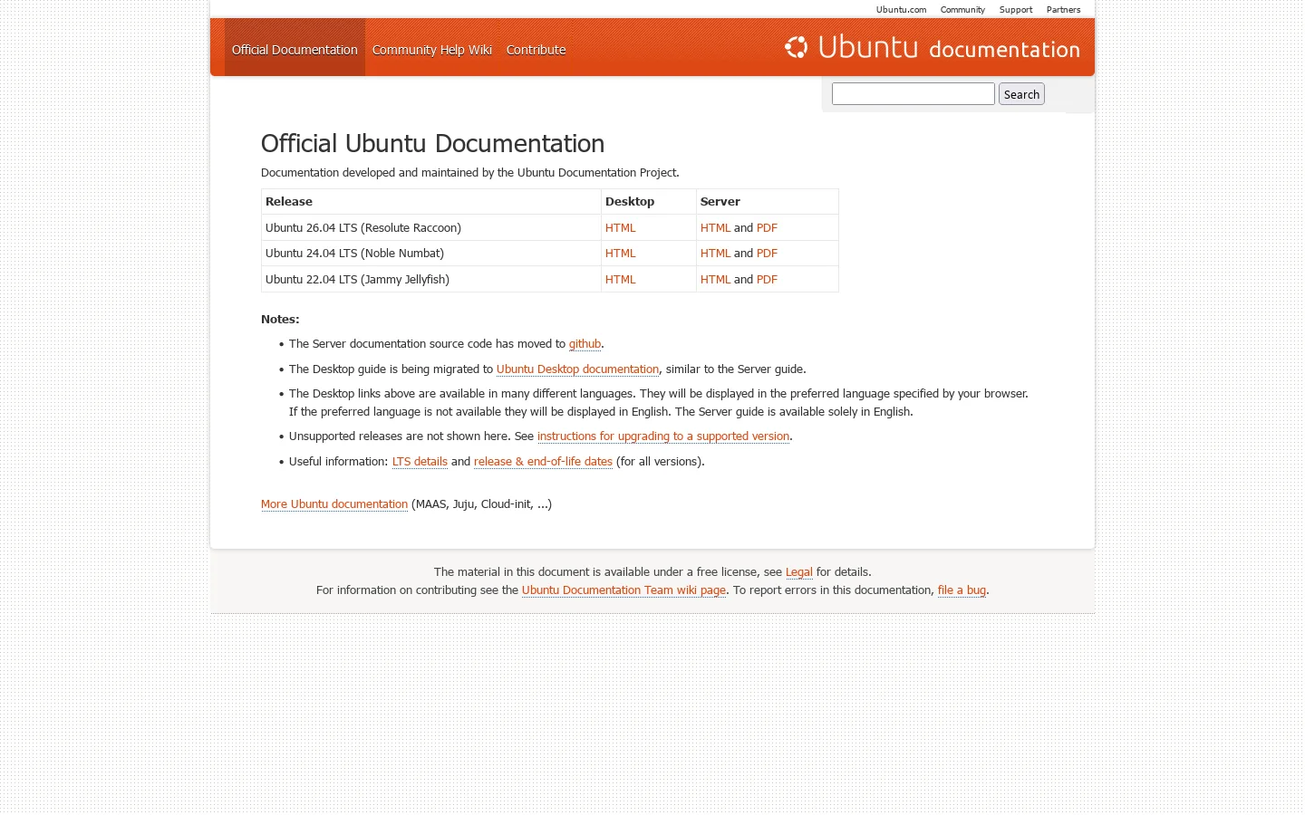 Official Ubuntu Documentation 首页截图