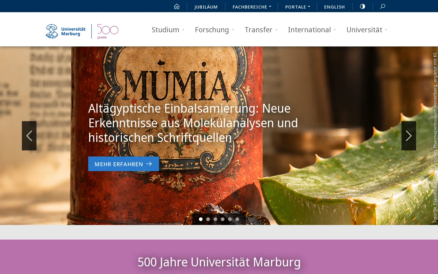 Philipps-Universität Marburg 首页截图