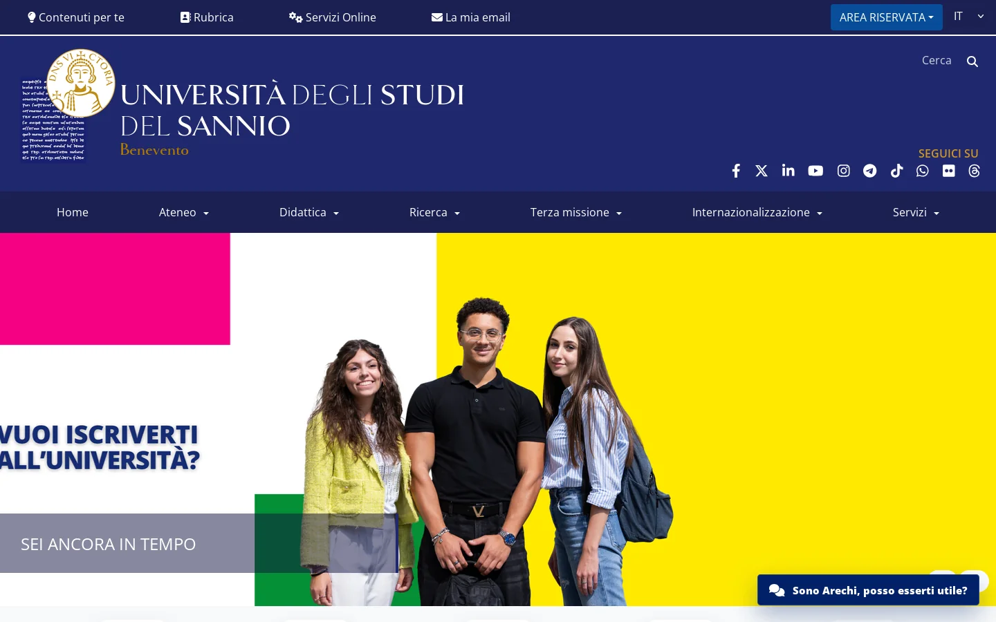 Università degli Studi del Sannio di Benevento 首页截图
