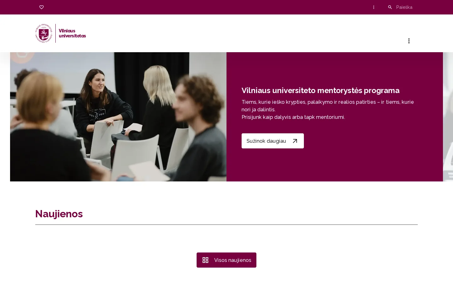 Vilniaus universitetas 首页截图