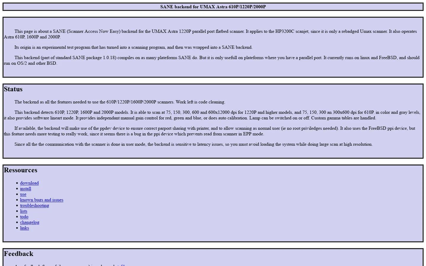 SANE backend for UMAX Astra 610P/ 1220P / 1600P / 2000P /HP 3200C 首页截图