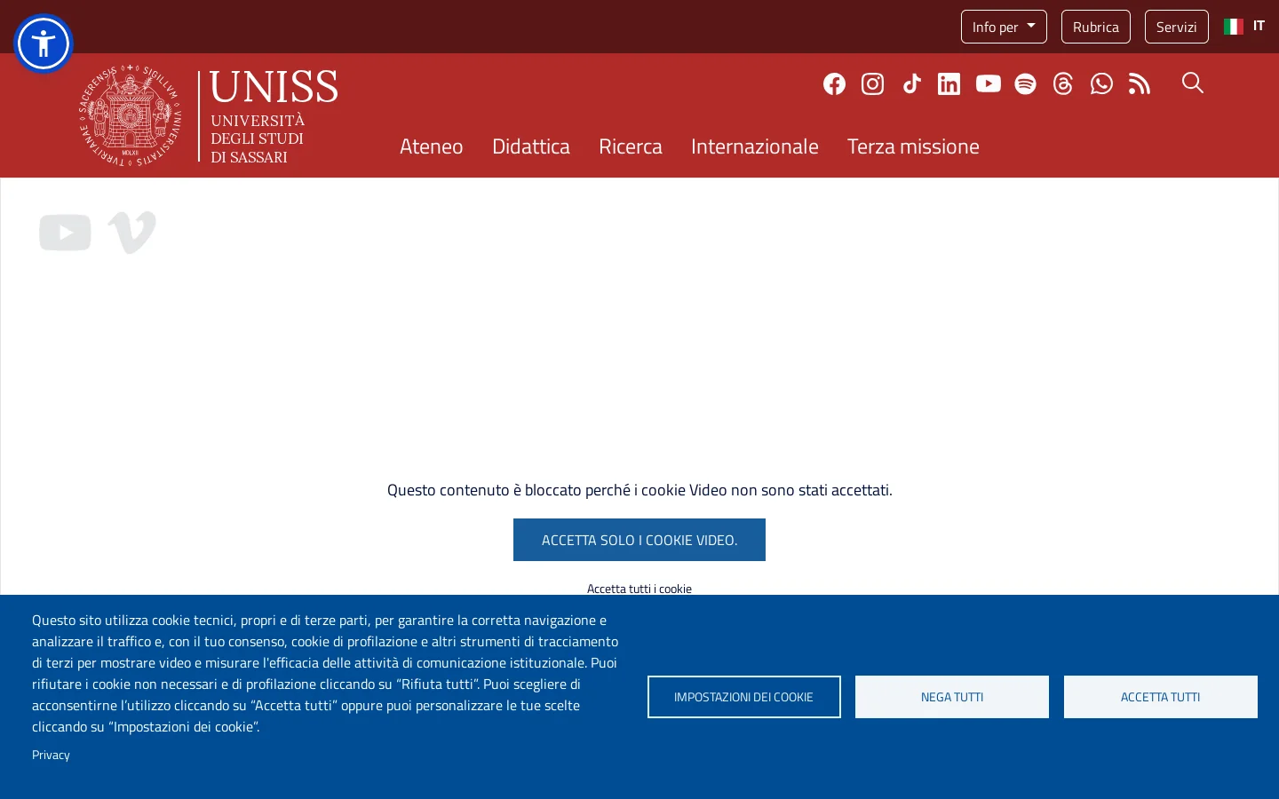 Home page | Università degli Studi di Sassari 首页截图