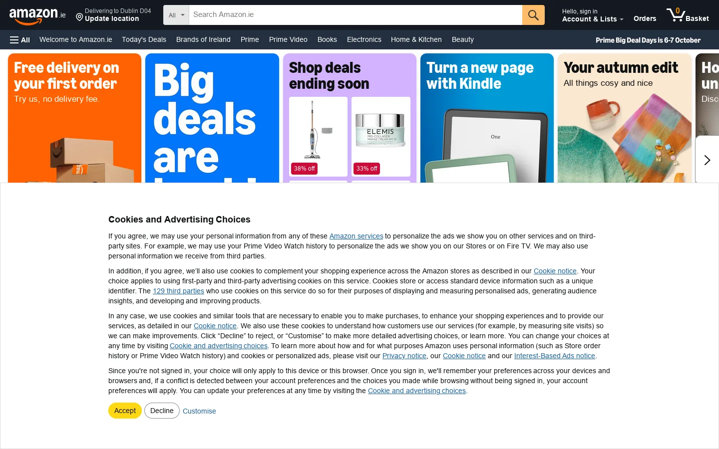 Amazon.ie 首页截图