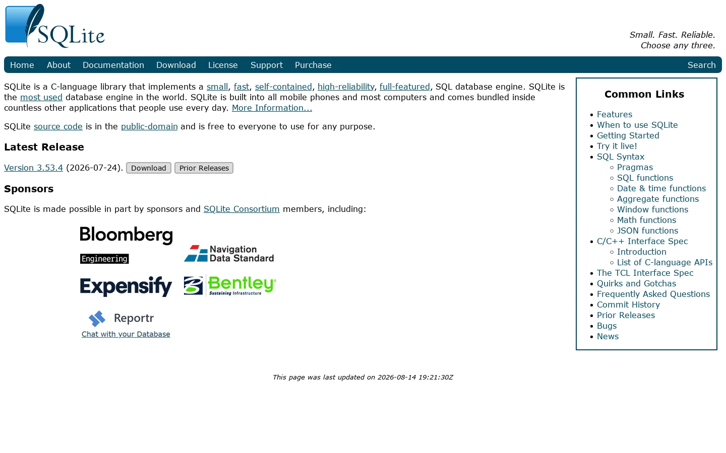 SQLite Home Page 首页截图