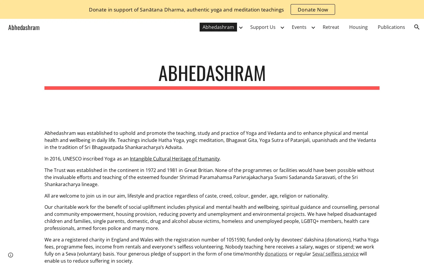 Abhedashram 首页截图