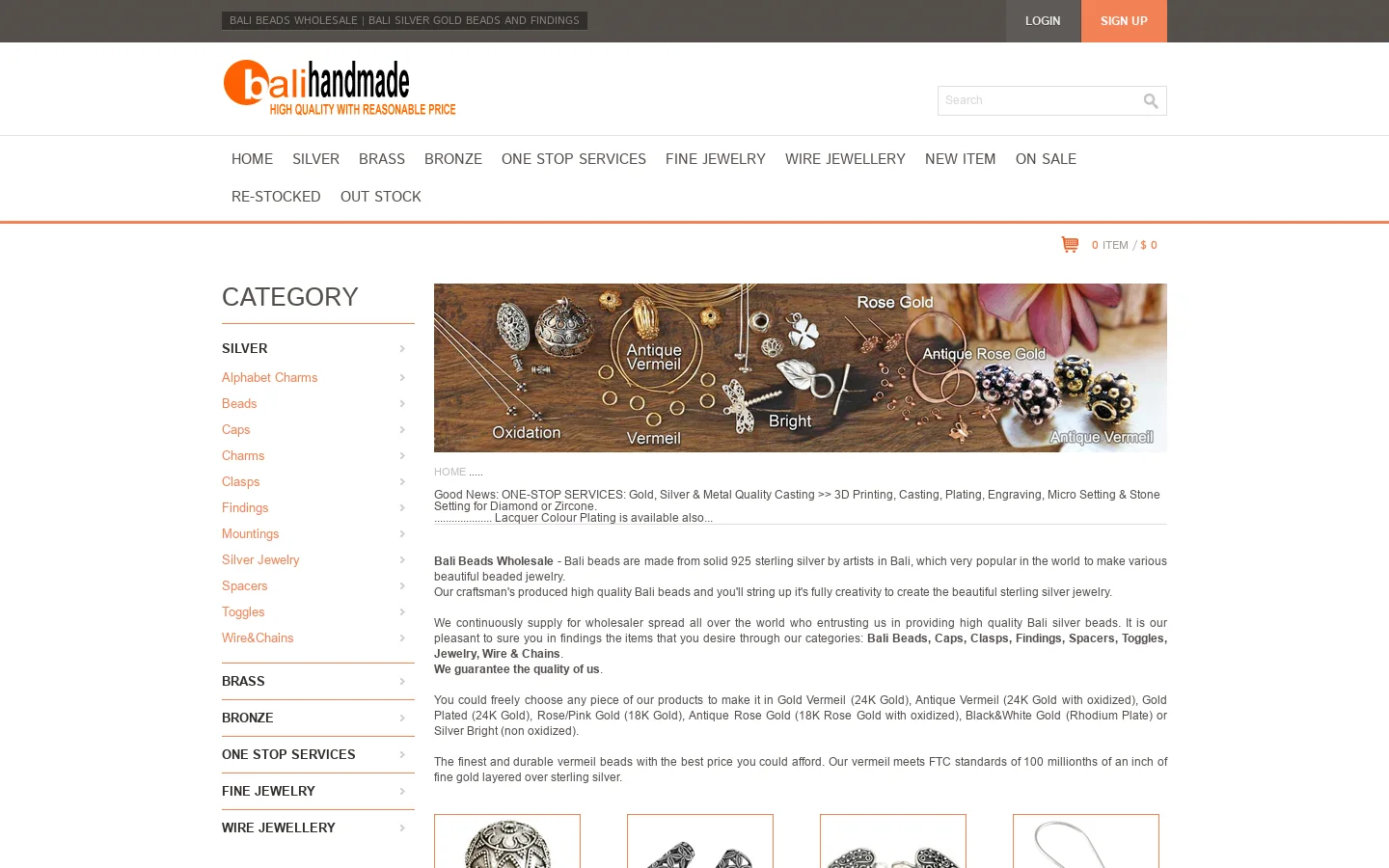 Bali Beads Wholesale | Bali Silver Gold Beads and Findings 首页截图