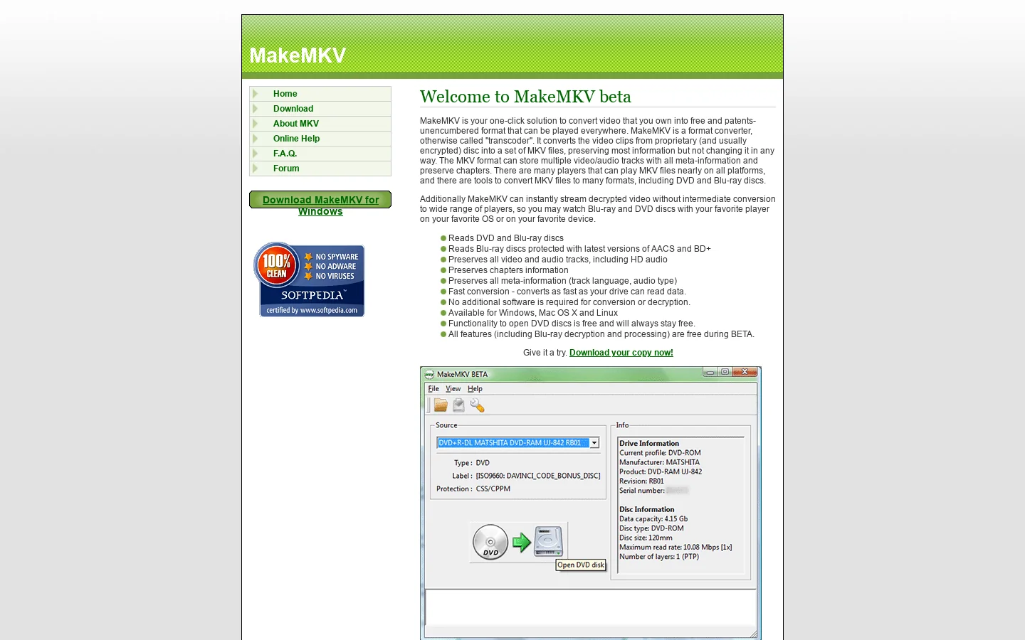 MakeMKV 首页截图