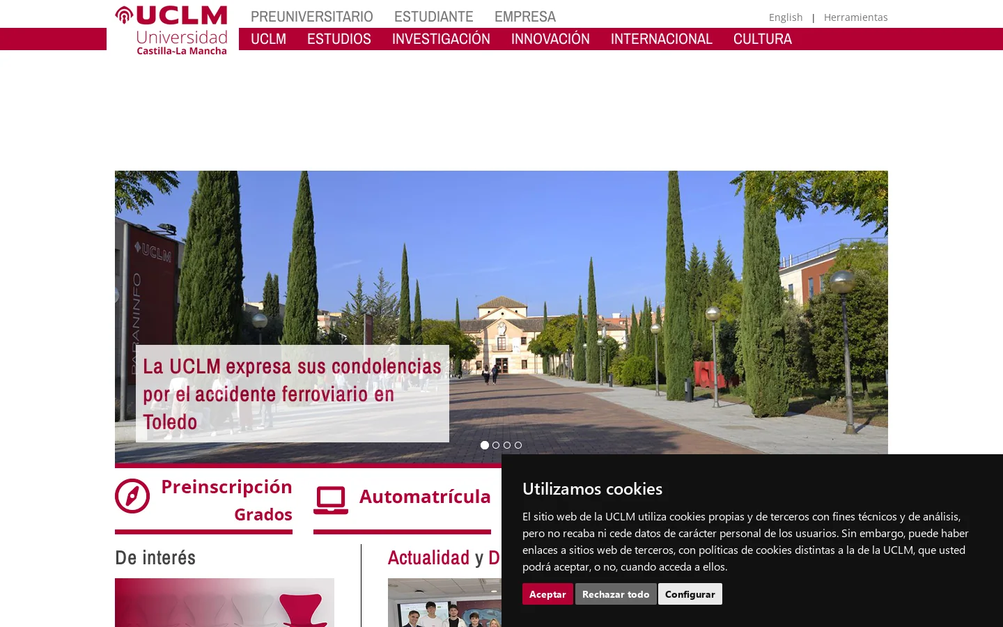 Universidad de Castilla - La Mancha 首页截图