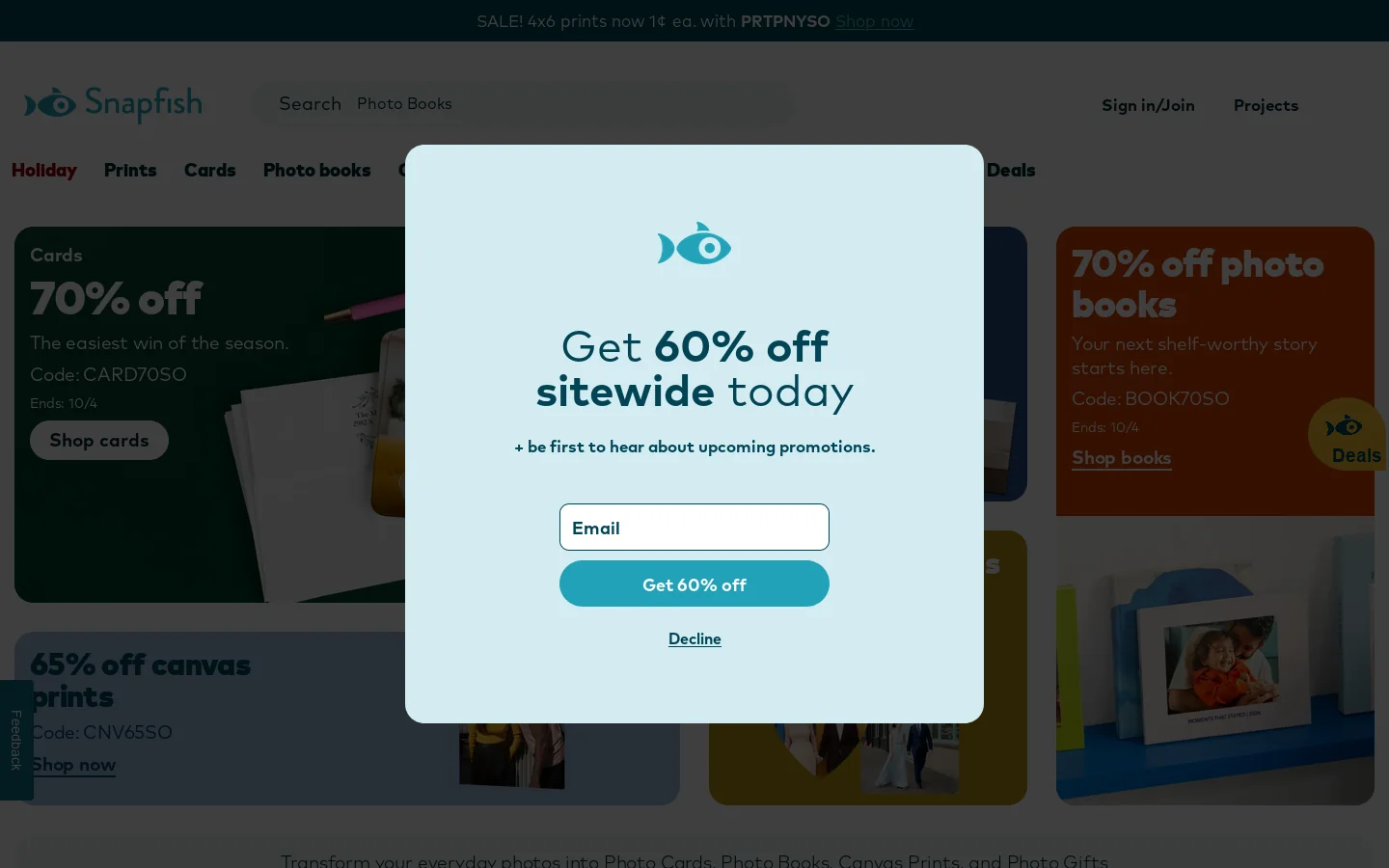 Snapfish 首页截图
