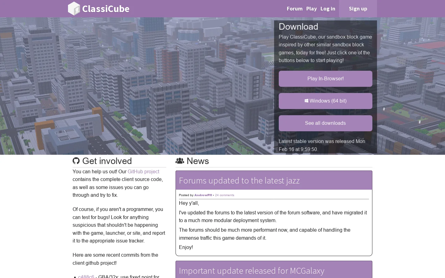 ClassiCube.net 首页截图