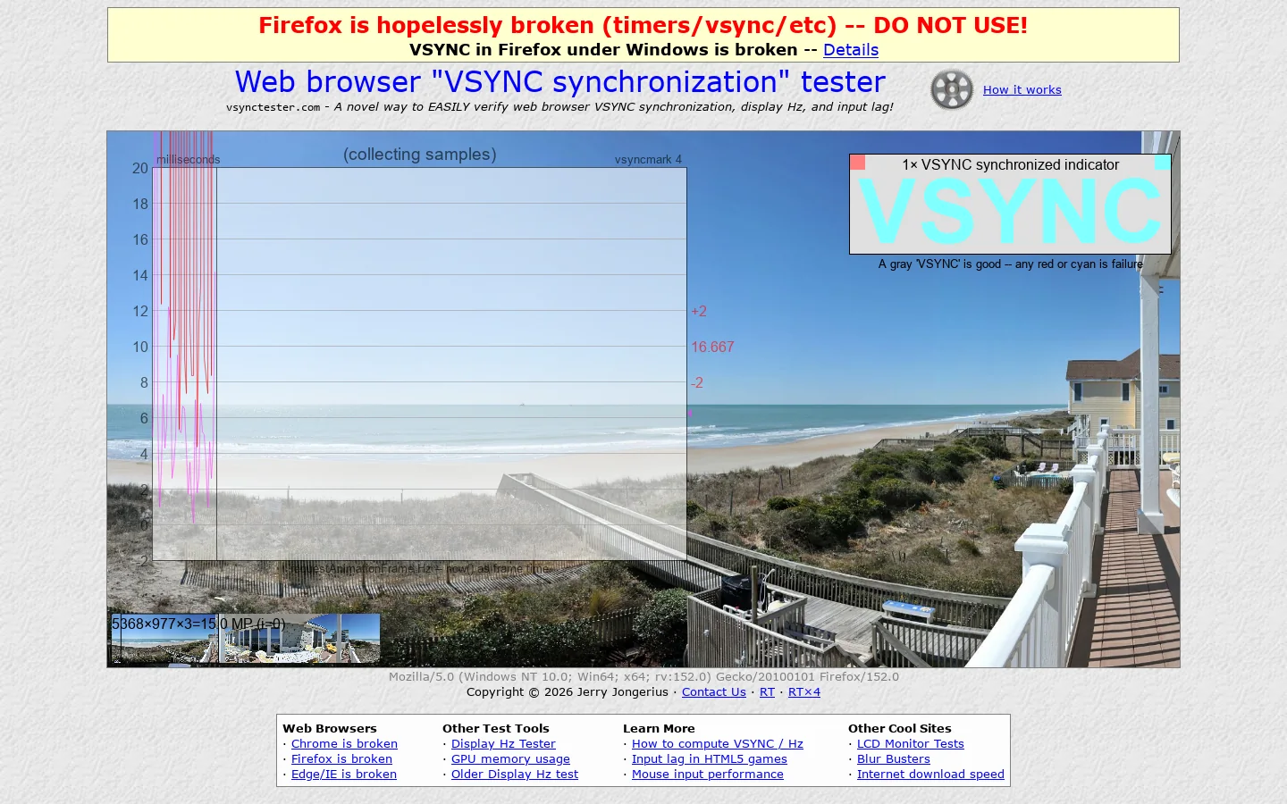 Web browser "VSYNC synchronization", display Hz, and input lag tester 首页截图
