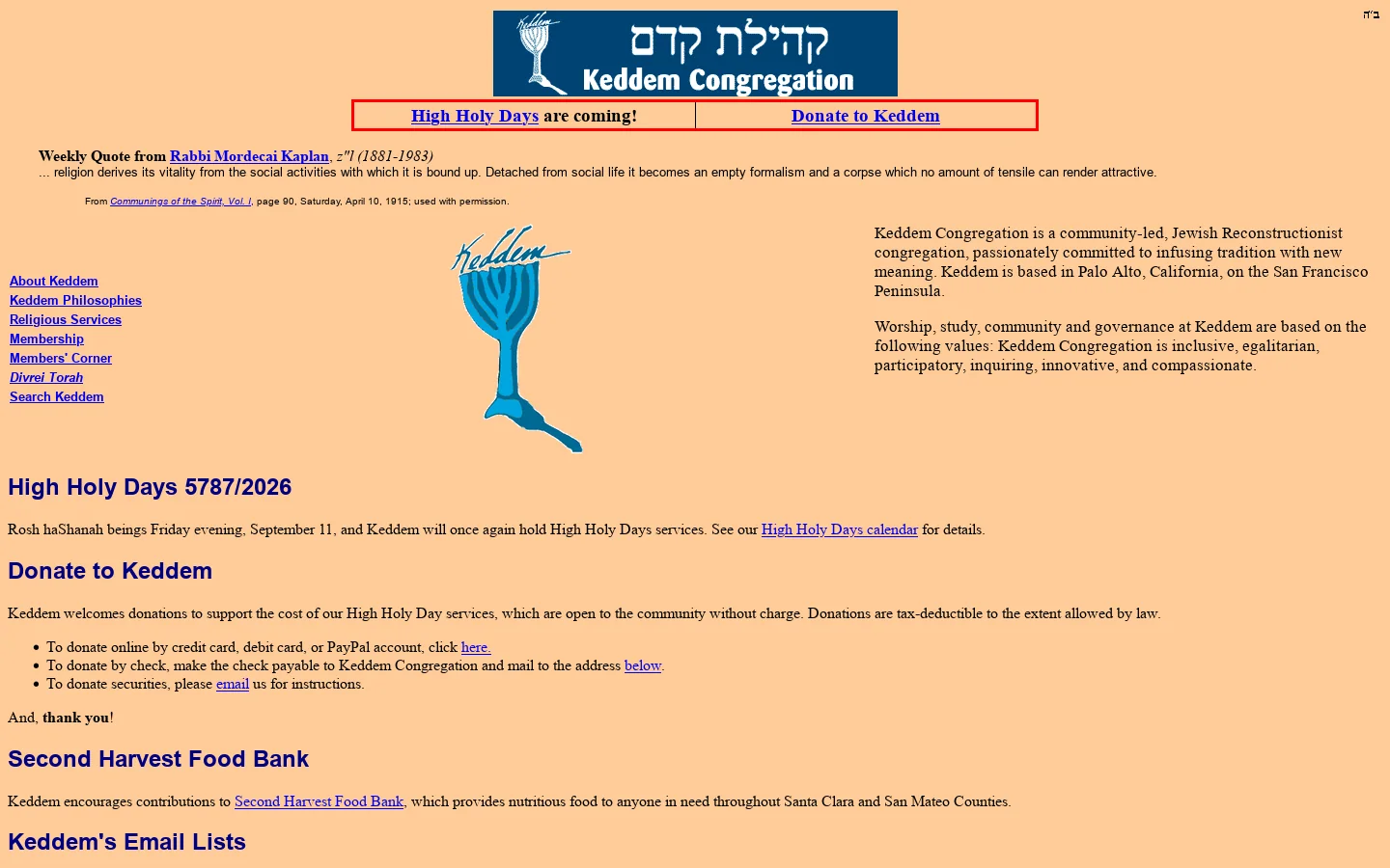 Keddem Congregation 首页截图
