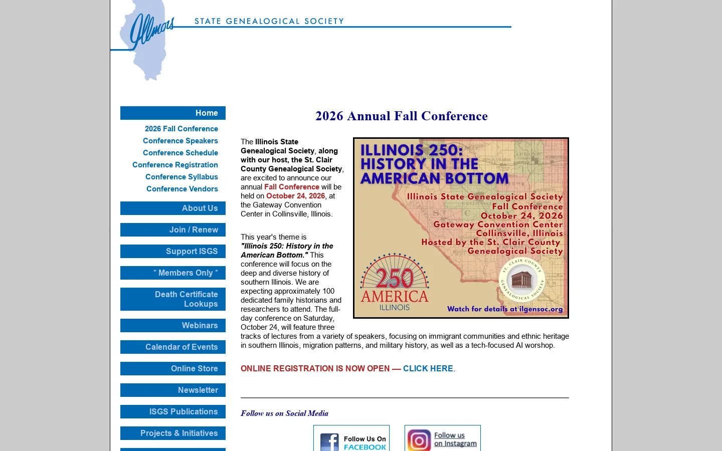Welcome to the Illinois State Genealogical Society 首页截图